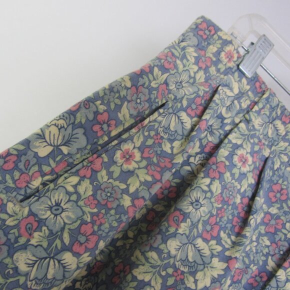 Vtg LL Bean Women XL Blue Pink Floral Heavy Cotton A Line Front Zip Pleats 35" - Picture 8 of 12